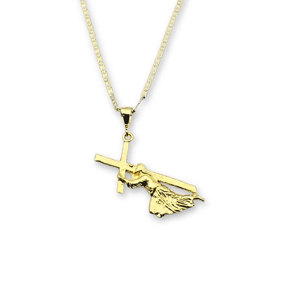 Jesus Carrying Cross Pendant with 24-inch Mariner Chain Necklace - Picture 2 of 7